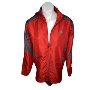 Adidas Jacket Mens Small Red Gray Full Zip Hoodie Track Athletic